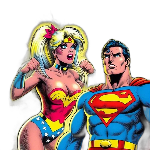 comic book art, concept art, cartoon, three, prominent, comics, heroes, superman transparent PNG cut-out
