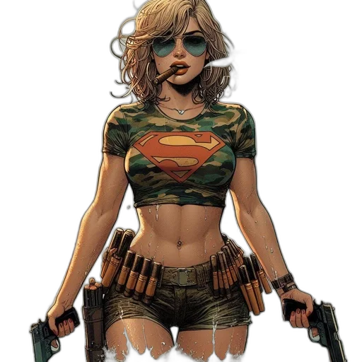 weapon, comic book art, concept art, pixel art, fantasy art, woman, blonde, ponytail transparent PNG cut-out