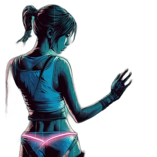 dress, mask, robot, cyberpunk, concept art, comic book art, vaporwave, neon lights transparent PNG cut-out