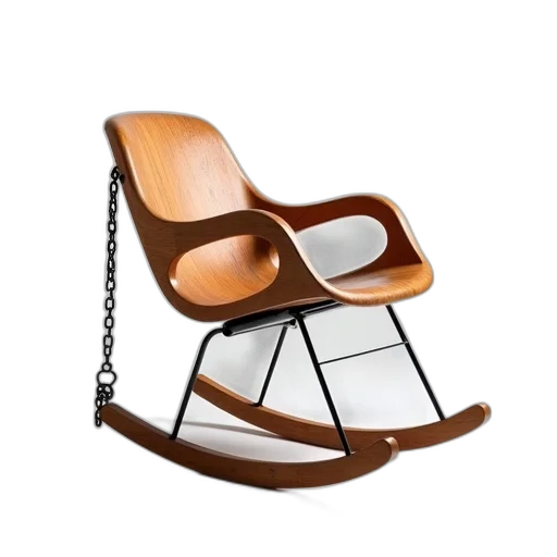furniture, jewelry, 3d render, photorealistic, wooden, rocking, chair, curved transparent PNG cut-out