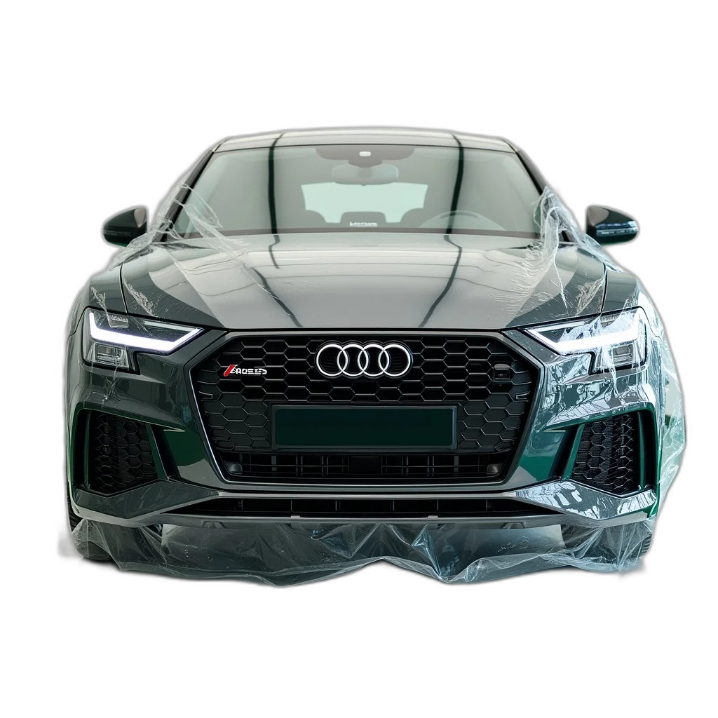 car, 3d render, photorealistic, black, silver, audi, grille, displayed transparent PNG cut-out