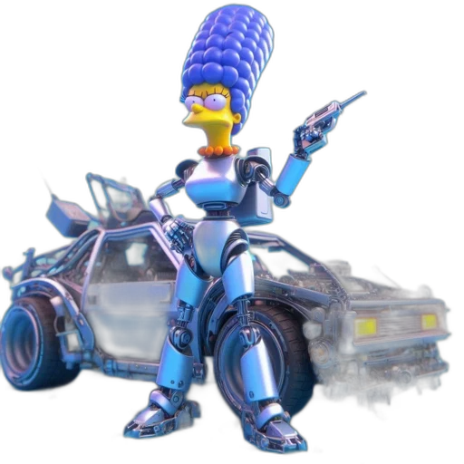 robot, car, weapon, concept art, 3d render, vaporwave, pixel art, outer space transparent PNG cut-out