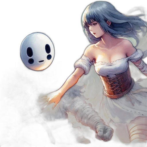 dress, mask, robot, face, fantasy art, concept art, anime, watercolor transparent PNG cut-out