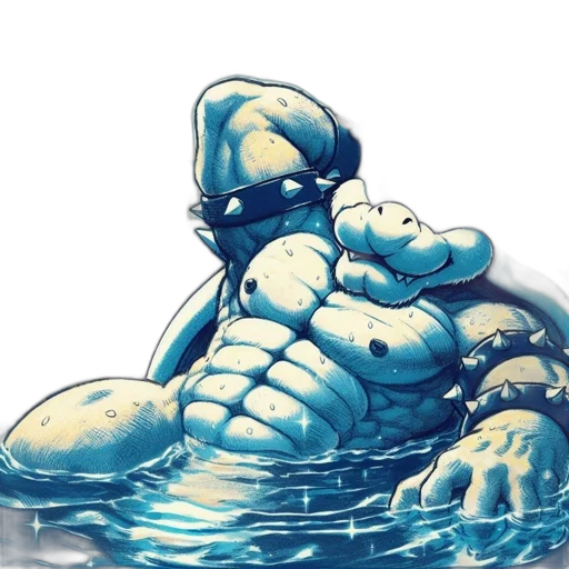 robot, creature, comic book art, concept art, watercolor, vaporwave, underwater, blue transparent PNG cut-out