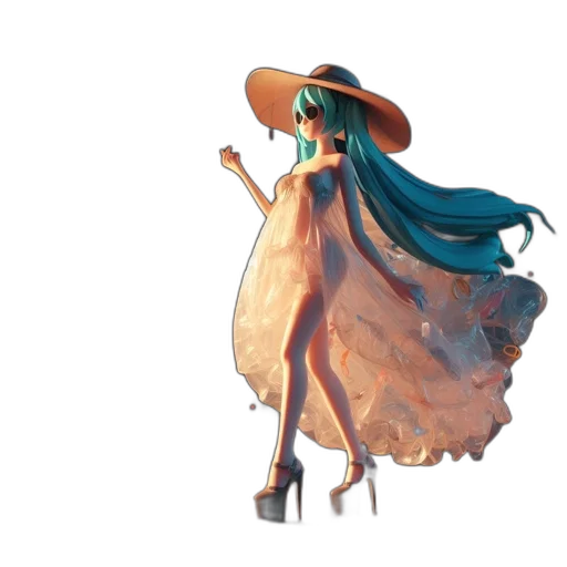 dress, hat, umbrella, staff, concept art, fantasy art, 3d render, anime transparent PNG cut-out