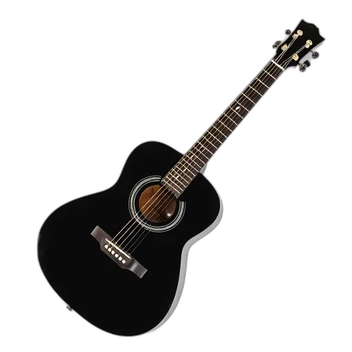 3d render, photorealistic, black, acoustic, guitar, white, pickguard, glossy transparent PNG cut-out