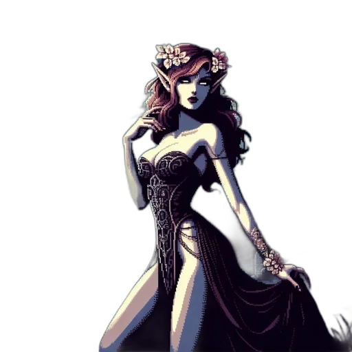dress, crown, jewelry, fantasy art, concept art, comic book art, pixel art, dark transparent PNG cut-out