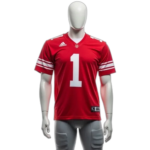 mannequin, wearing, red, football, jersey, number, grey, pants transparent PNG cut-out