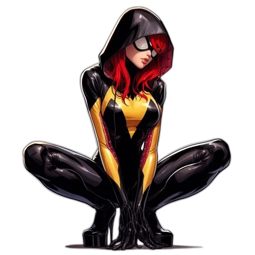 mask, jacket, comic book art, concept art, cartoon, superheroine, vibrant, red transparent PNG cut-out