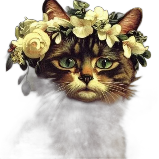 crown, animal, flower, face, photorealistic, oil painting, fantasy art, watercolor transparent PNG cut-out
