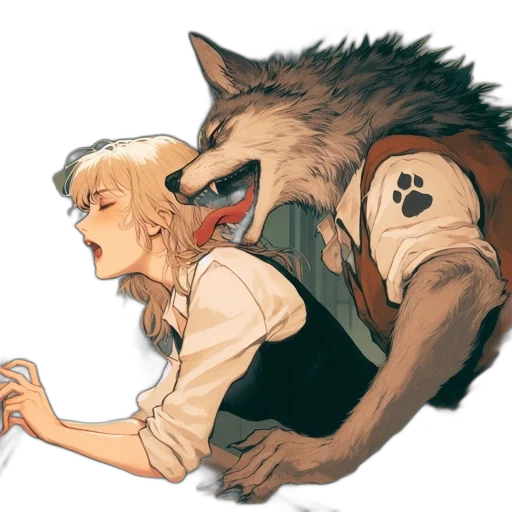 creature, animal, staff, jacket, concept art, watercolor, anime, fantasy art transparent PNG cut-out