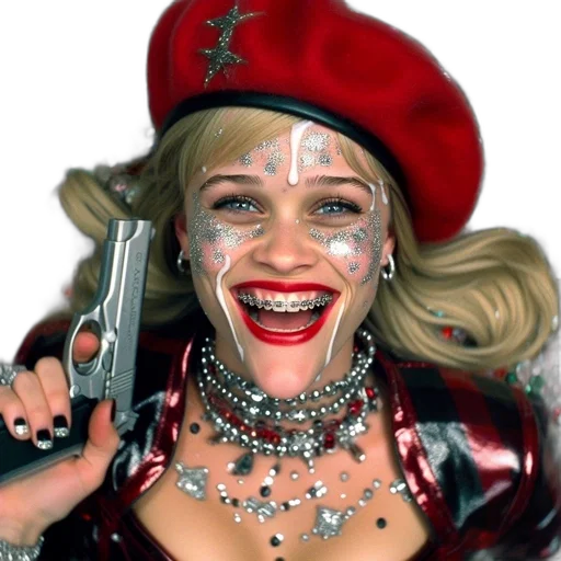 weapon, photorealistic, concept art, festively, dressed, woman, toothy, grin transparent PNG cut-out