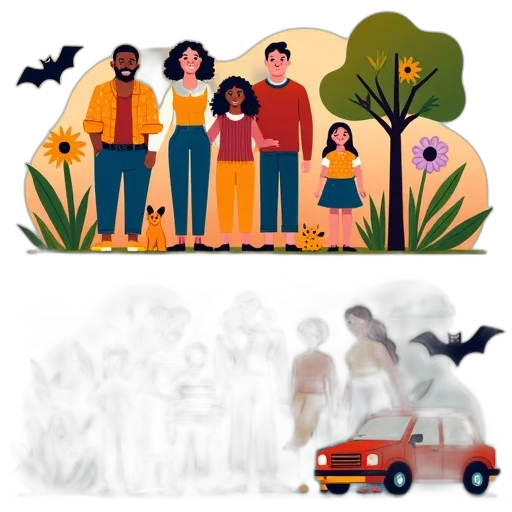 concept art, forest, fog, earth tones, colorful, illustration, featuring, variety transparent PNG cut-out