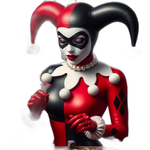 mask, comic book art, concept art, 3d render, pixel art, harley, quinn-like, character transparent PNG cut-out