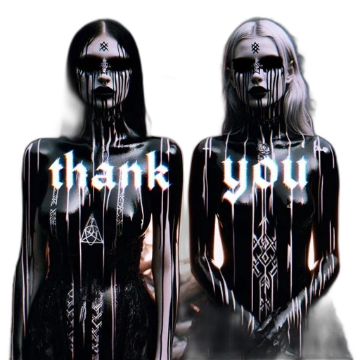 3d render, two, figures, black-painted, faces, dark, clothing, stand transparent PNG cut-out