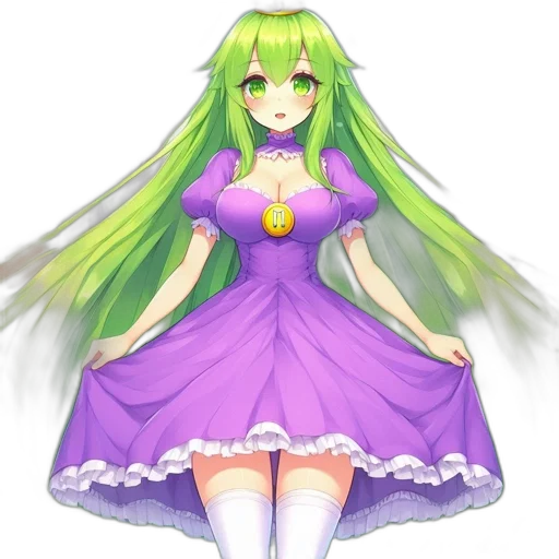 dress, staff, hair, creature, pixel art, 3d render, concept art, anime transparent PNG cut-out