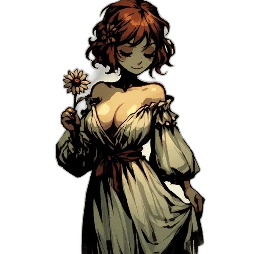 dress, flower, staff, concept art, comic book art, pixel art, fantasy art, earth tones transparent PNG cut-out