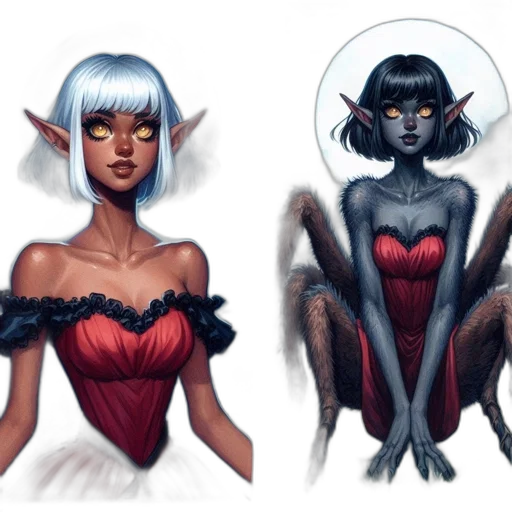 fantasy art, concept art, comic book art, watercolor, dark, red, monochrome, two transparent PNG cut-out