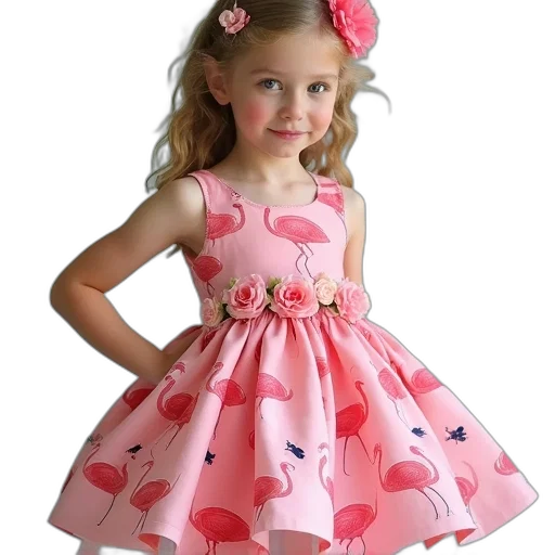 dress, photorealistic, 3d render, girl, flamingo, pattern transparent PNG cut-out