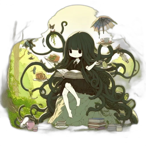 creature, hair, dress, mask, fantasy art, pixel art, concept art, anime transparent PNG cut-out