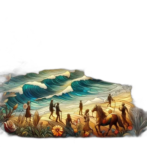 umbrella, fantasy art, concept art, oil painting, photorealistic, beach, underwater, sunset transparent PNG cut-out