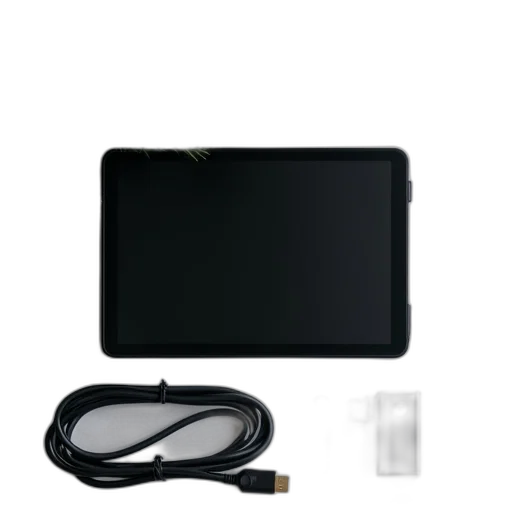 black, tablet, 1-inch, screen, displayed, surrounded, various, accessories transparent PNG cut-out