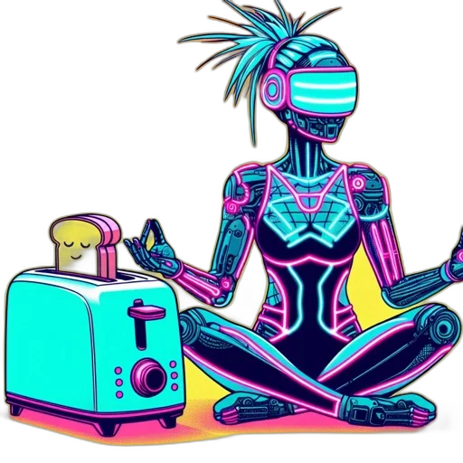 robot, cyberpunk, vaporwave, concept art, cartoon, neon lights, outer space, neon transparent PNG cut-out