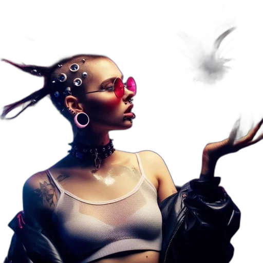 jewelry, hair, jacket, cyberpunk, photorealistic, concept art, fantasy art, individual transparent PNG cut-out