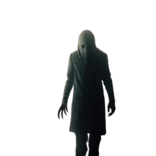 mask, creature, jacket, staff, concept art, 3d render, pixel art, fog transparent PNG cut-out