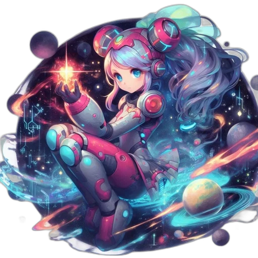 robot, staff, concept art, anime, fantasy art, pixel art, outer space, underwater transparent PNG cut-out