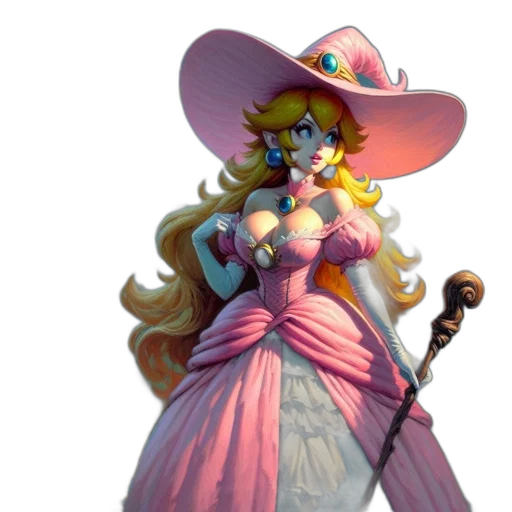 hat, staff, dress, weapon, concept art, 3d render, fantasy art, pixel art transparent PNG cut-out