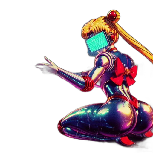 robot, sword, weapon, concept art, 3d render, cyberpunk, vaporwave, outer space transparent PNG cut-out