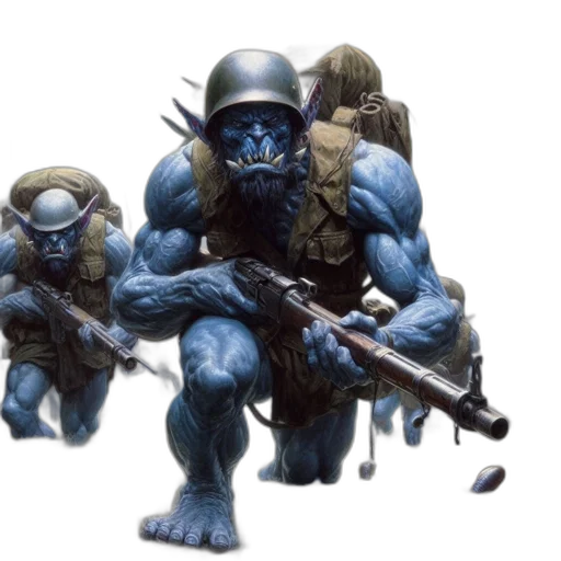 concept art, fantasy art, 3d render, comic book art, blue, blue-skinned, muscular, creatures transparent PNG cut-out