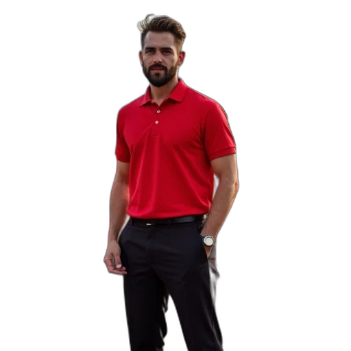 staff, jacket, 3d render, red, man, polo, shirt, black transparent PNG cut-out
