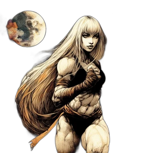 hair, creature, comic book art, concept art, fantasy art, anime, woman, long transparent PNG cut-out