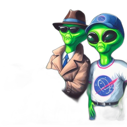 hat, concept art, pixel art, fantasy art, cartoon, outer space, two, aliens transparent PNG cut-out