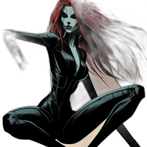 comic book art, concept art, fantasy art, pixel art, dark, female, character, striking transparent PNG cut-out