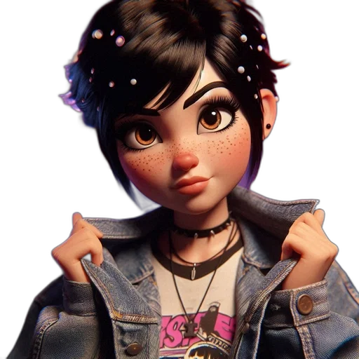 jacket, face, jewelry, concept art, cartoon, 3d render, photorealistic, animated transparent PNG cut-out