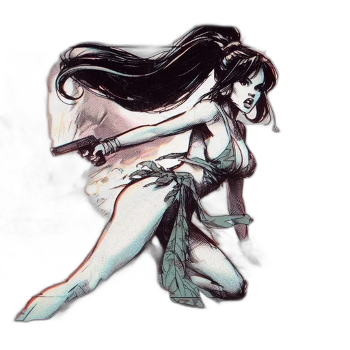 dress, sword, concept art, fantasy art, watercolor, comic book art, underwater, monochrome transparent PNG cut-out