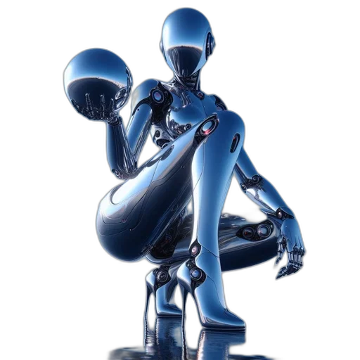 robot, concept art, 3d render, cyberpunk, comic book art, blue, metallic, contemplative transparent PNG cut-out