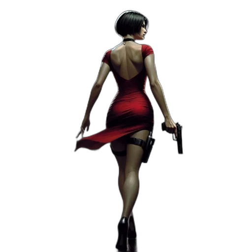 dress, weapon, concept art, comic book art, pixel art, cyberpunk, red, woman transparent PNG cut-out