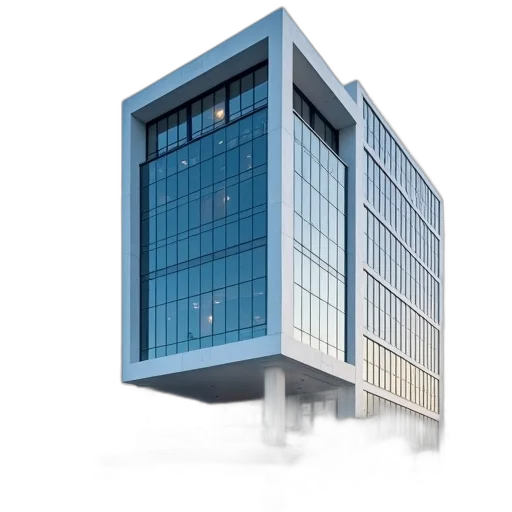 building, 3d render, blue, modern, glass, flat, roof, balcony transparent PNG cut-out