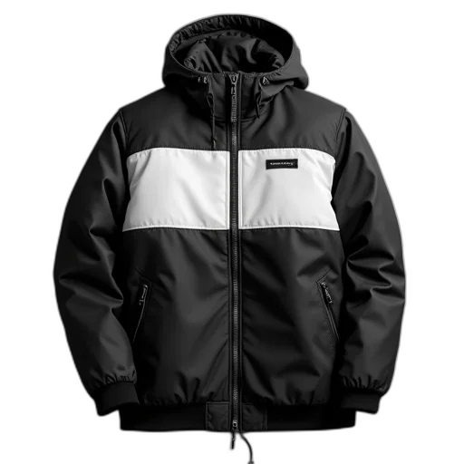 jacket, 3d render, monochrome, dark, black, white, zipper, tag transparent PNG cut-out