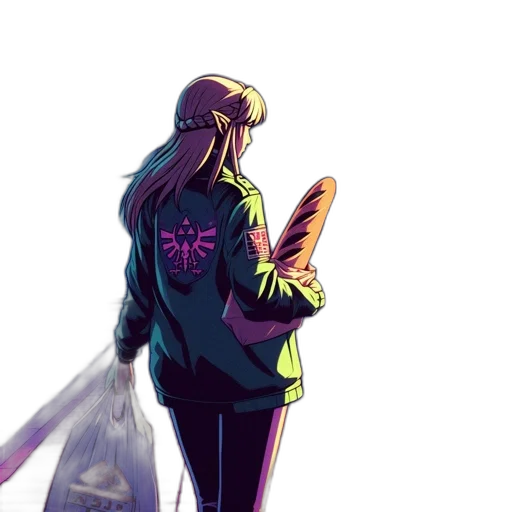 jacket, weapon, sword, staff, concept art, vaporwave, cyberpunk, pixel art transparent PNG cut-out