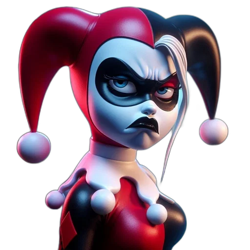 3d render, concept art, comic book art, cartoon, animated, character, resembling, harley transparent PNG cut-out
