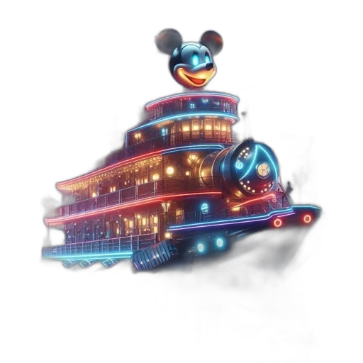 concept art, 3d render, nighttime, scene, colorful, smokestack-emitting, mickey, mouse transparent PNG cut-out