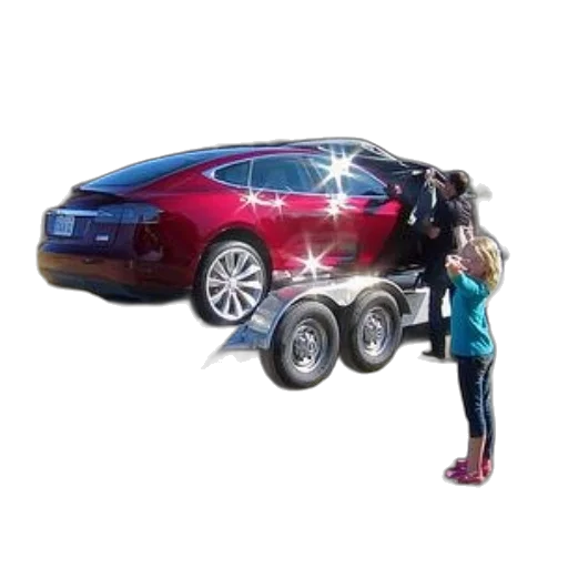 car, robot, 3d render, red, tesla, model, being, loaded transparent PNG cut-out