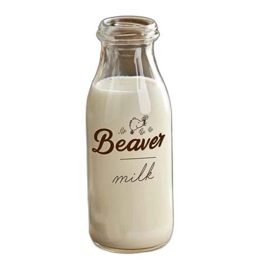 bottle, food, glass, filled, beaver, milk, sits, textured transparent PNG cut-out