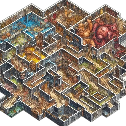 concept art, pixel art, fantasy art, isometric, view, detailed, dungeon, featuring transparent PNG cut-out