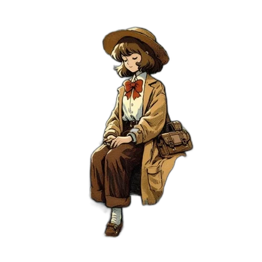 hat, staff, flower, jacket, pixel art, concept art, anime, cartoon transparent PNG cut-out